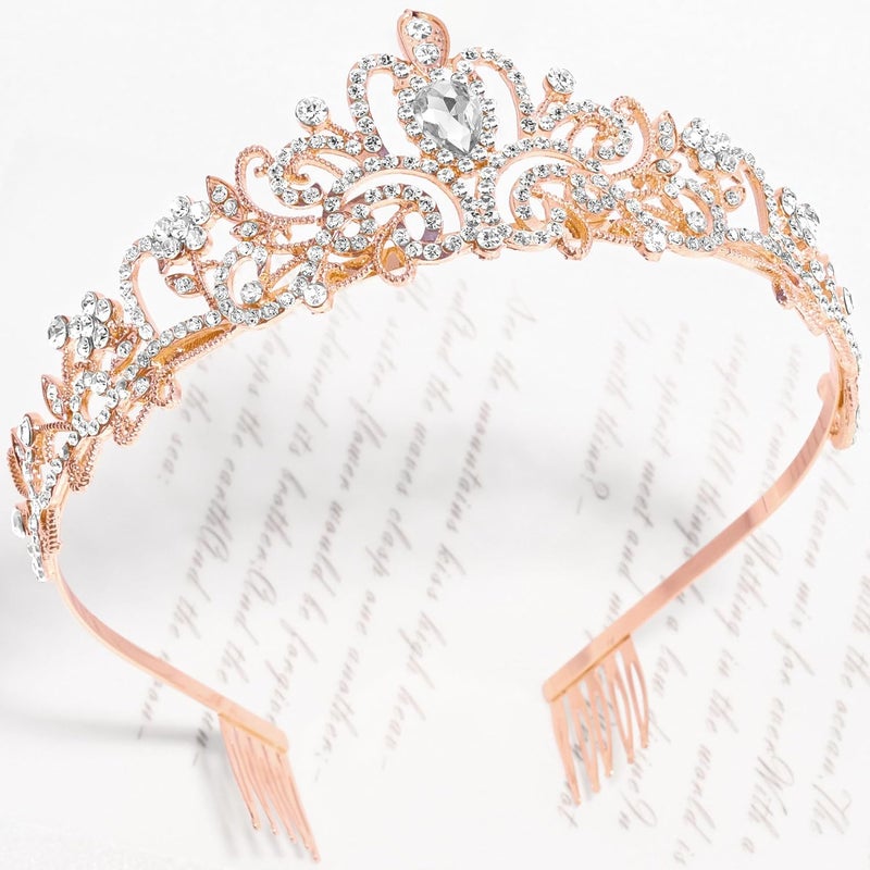 TAROSE Crowns for Women, Queen Crystal Gold Silver Tiaras with White Rhinestone and Combs, Goddess Crown for Wedding Bride Birthday Princess Bridal Shower Hair Accessories for Women - Image 3